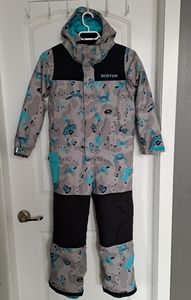 EUC BURTON one-piece child snowsuit size 7/8 grey&turquoise with black zip up